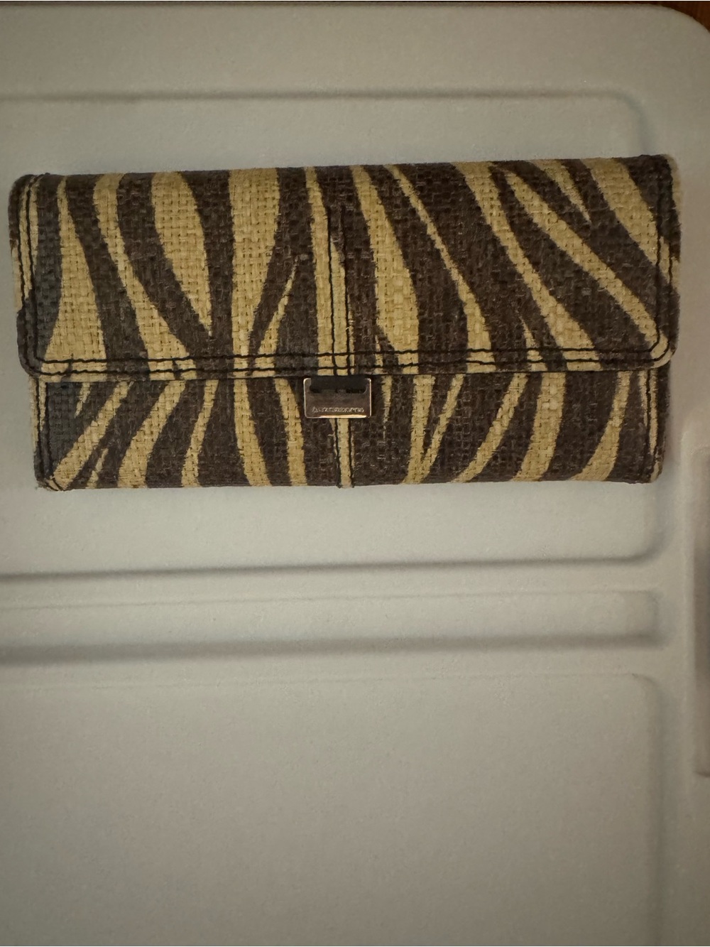 Liz Claiborne Brown & Cream Woven Zebra-Print Clutch Wallet